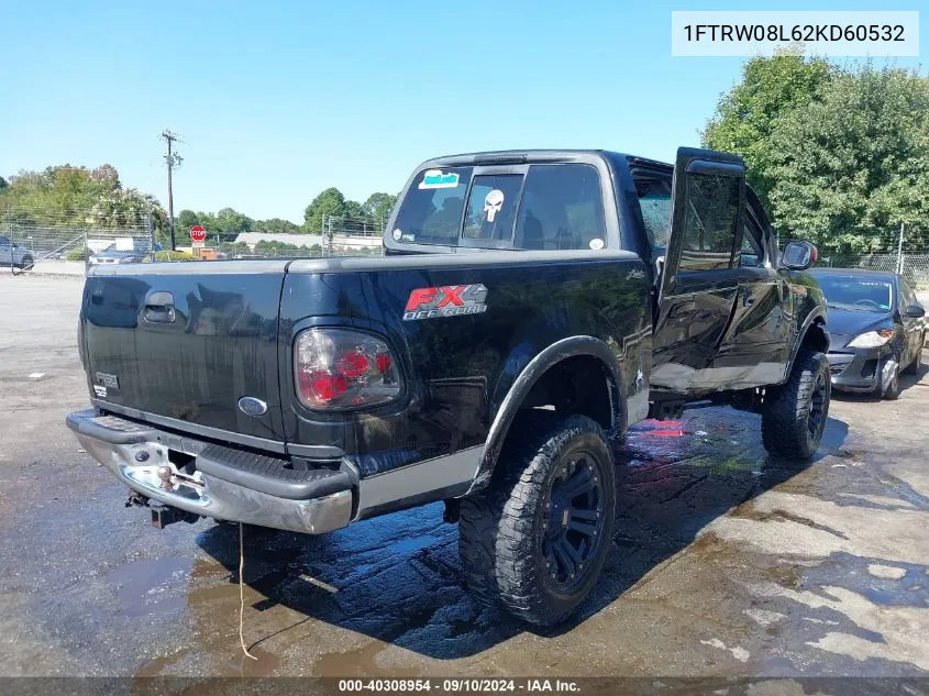 2002 Ford F-150 Lariat/Xlt VIN: 1FTRW08L62KD60532 Lot: 40308954