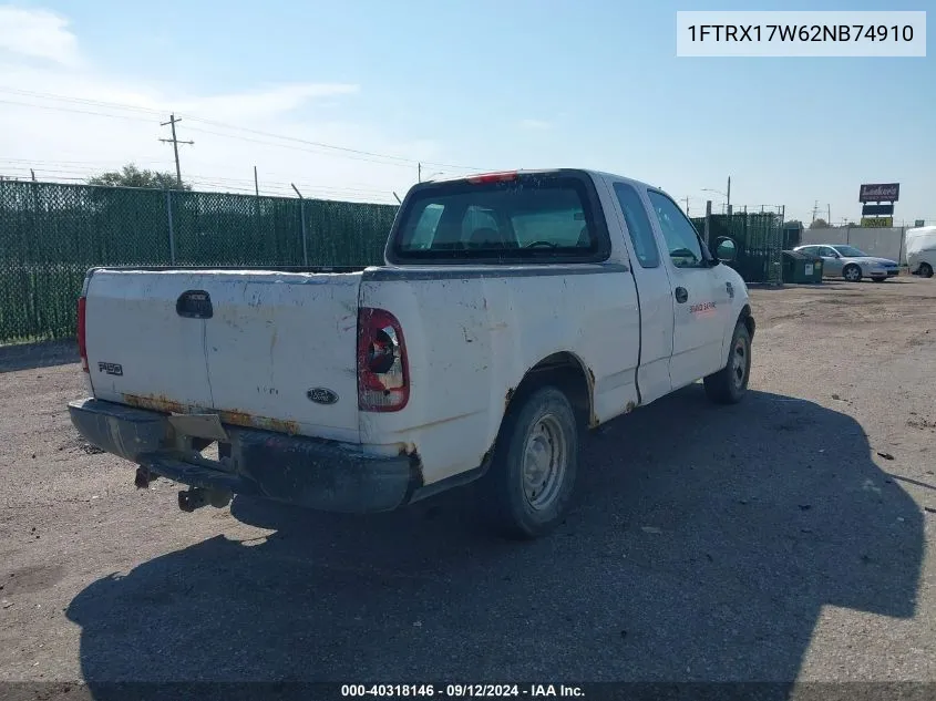 2002 Ford F-150 Lariat/Xl/Xlt VIN: 1FTRX17W62NB74910 Lot: 40318146