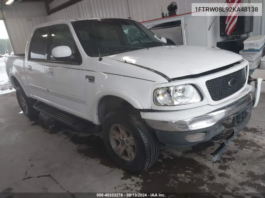 2002 Ford F150 Supercrew VIN: 1FTRW08L92KA48138 Lot: 40333276