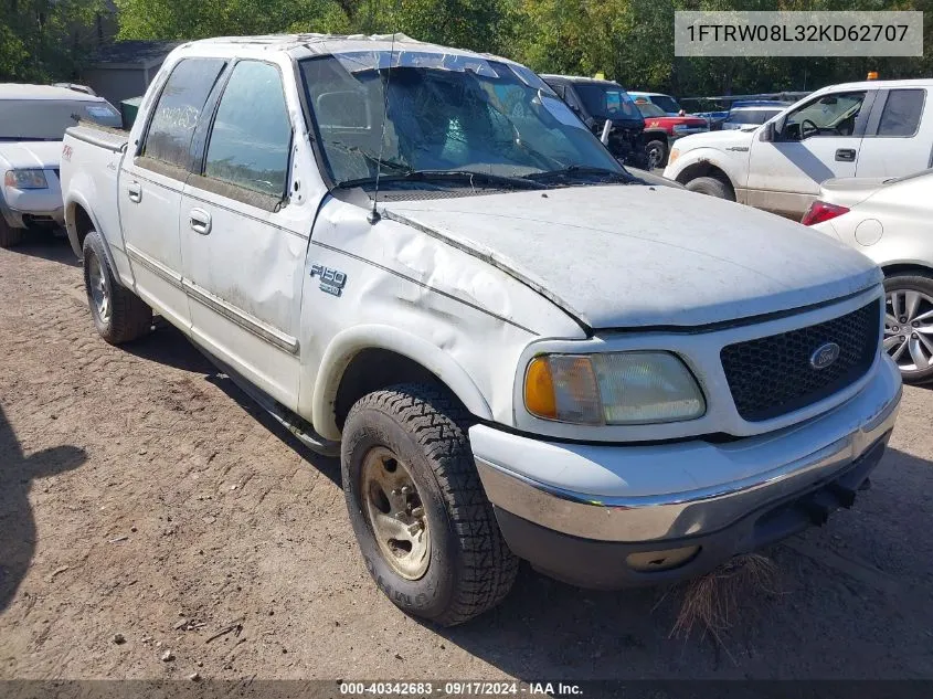 2002 Ford F-150 Lariat/Xlt VIN: 1FTRW08L32KD62707 Lot: 40342683