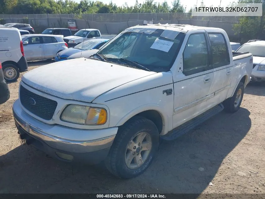 2002 Ford F-150 Lariat/Xlt VIN: 1FTRW08L32KD62707 Lot: 40342683