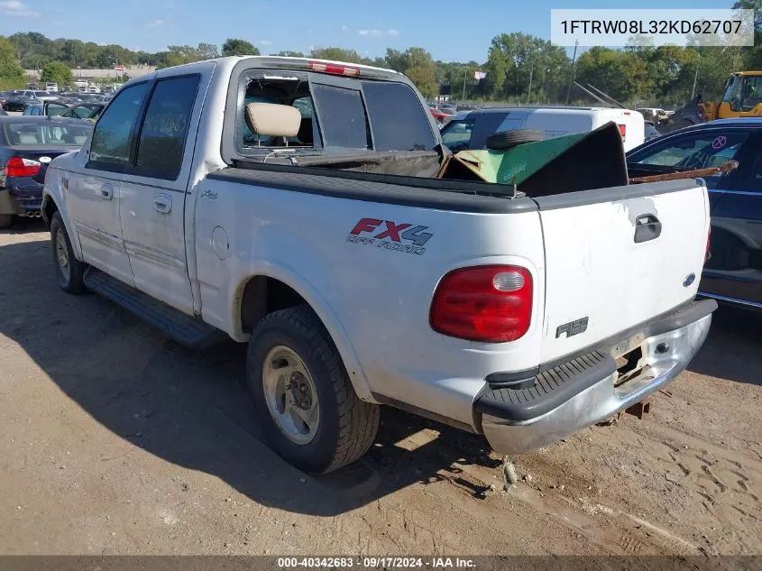 2002 Ford F-150 Lariat/Xlt VIN: 1FTRW08L32KD62707 Lot: 40342683