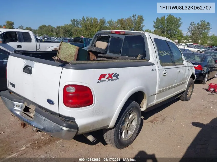 2002 Ford F-150 Lariat/Xlt VIN: 1FTRW08L32KD62707 Lot: 40342683