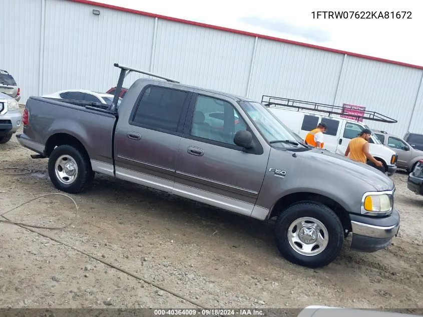 2002 Ford F-150 Lariat/Xlt VIN: 1FTRW07622KA81672 Lot: 40364009