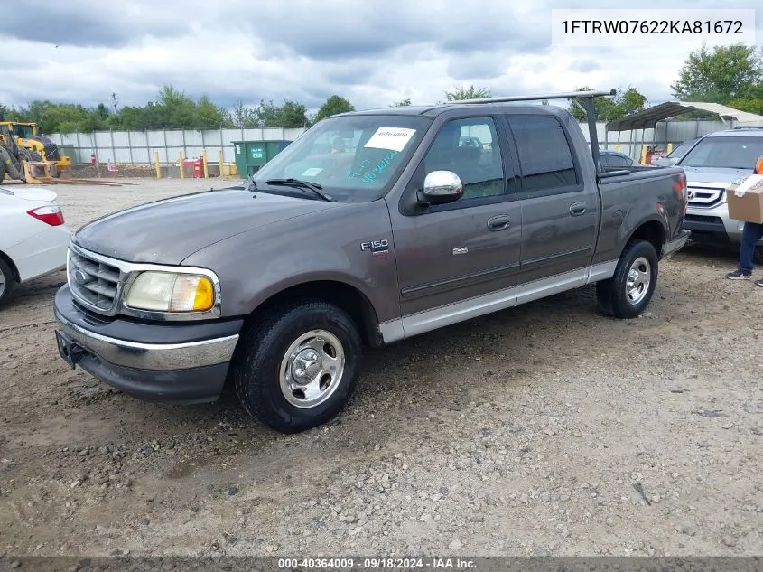 2002 Ford F-150 Lariat/Xlt VIN: 1FTRW07622KA81672 Lot: 40364009