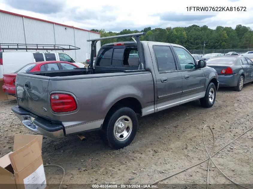 2002 Ford F-150 Lariat/Xlt VIN: 1FTRW07622KA81672 Lot: 40364009