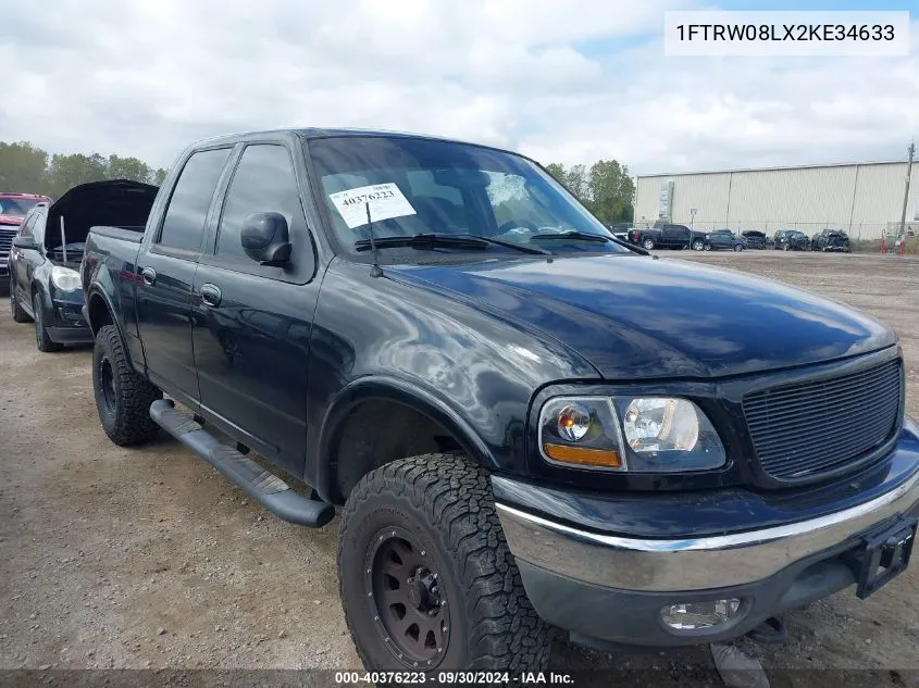 2002 Ford F-150 Lariat/Xlt VIN: 1FTRW08LX2KE34633 Lot: 40376223