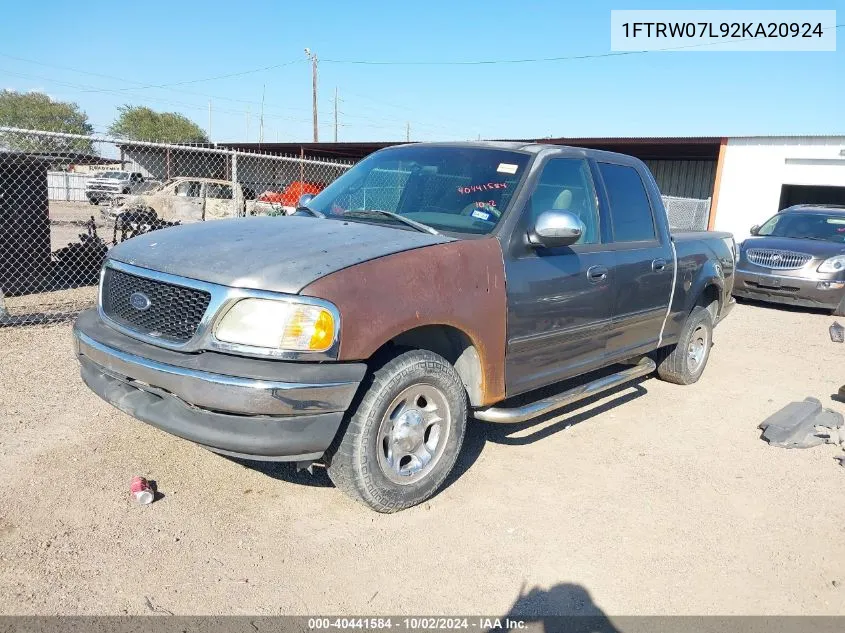 2002 Ford F-150 Lariat/Xlt VIN: 1FTRW07L92KA20924 Lot: 40441584