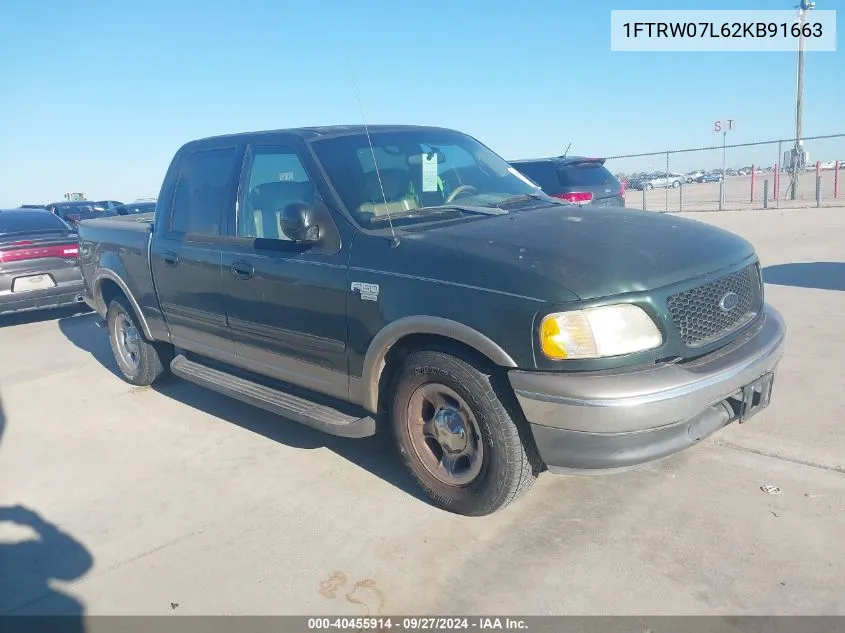 2002 Ford F-150 Lariat/Xlt VIN: 1FTRW07L62KB91663 Lot: 40455914