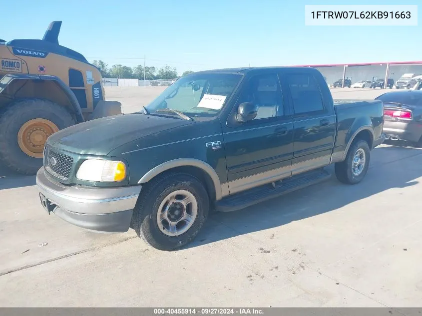 2002 Ford F-150 Lariat/Xlt VIN: 1FTRW07L62KB91663 Lot: 40455914