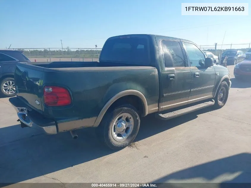 2002 Ford F-150 Lariat/Xlt VIN: 1FTRW07L62KB91663 Lot: 40455914