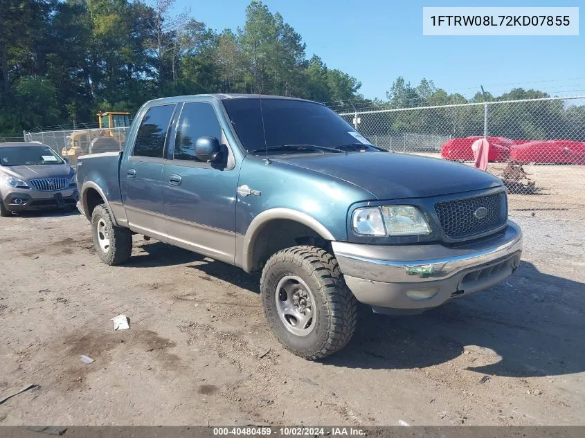 2002 Ford F-150 Lariat/Xlt VIN: 1FTRW08L72KD07855 Lot: 40480459