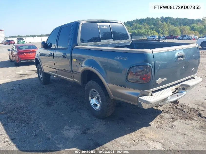 2002 Ford F-150 Lariat/Xlt VIN: 1FTRW08L72KD07855 Lot: 40480459