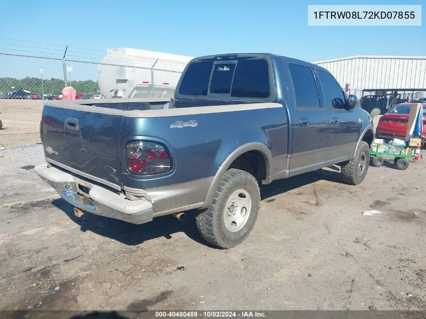 2002 Ford F-150 Lariat/Xlt VIN: 1FTRW08L72KD07855 Lot: 40480459