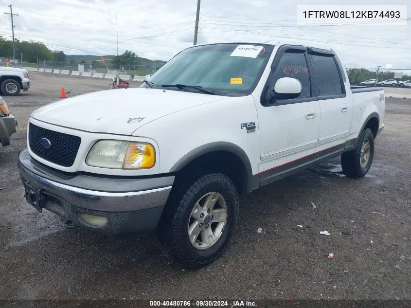 2002 Ford F-150 Lariat/Xlt VIN: 1FTRW08L12KB74493 Lot: 40480786