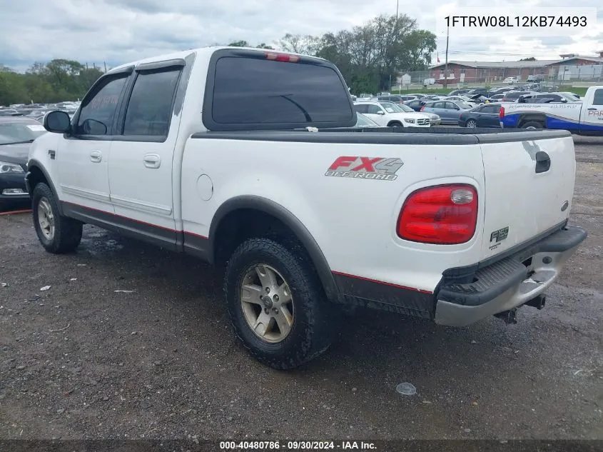 2002 Ford F-150 Lariat/Xlt VIN: 1FTRW08L12KB74493 Lot: 40480786