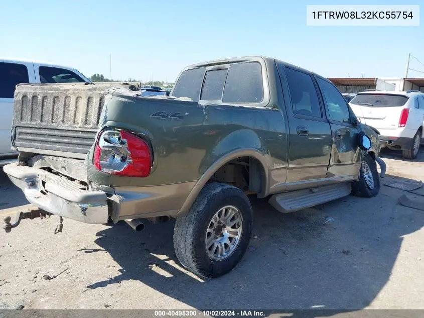 2002 Ford F-150 Lariat/Xlt VIN: 1FTRW08L32KC55754 Lot: 40495300