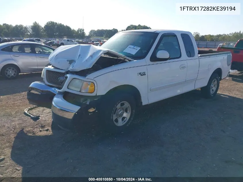 2002 Ford F-150 Xl/Xlt VIN: 1FTRX17282KE39194 Lot: 40510850