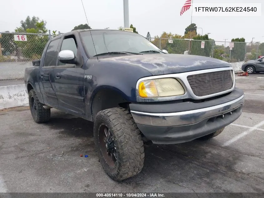 2002 Ford F-150 Lariat/Xlt VIN: 1FTRW07L62KE24540 Lot: 40514110