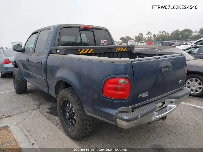 2002 Ford F-150 Lariat/Xlt VIN: 1FTRW07L62KE24540 Lot: 40514110