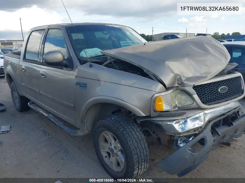 2002 Ford F-150 Lariat/Xlt VIN: 1FTRW08L32KA65680 Lot: 40518850