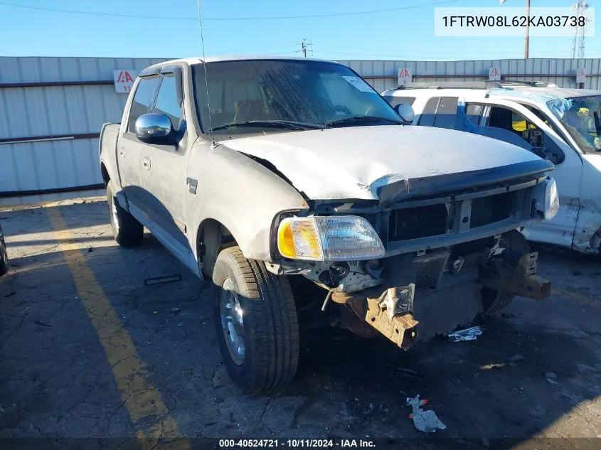 2002 Ford F150 Supercrew VIN: 1FTRW08L62KA03738 Lot: 40524721