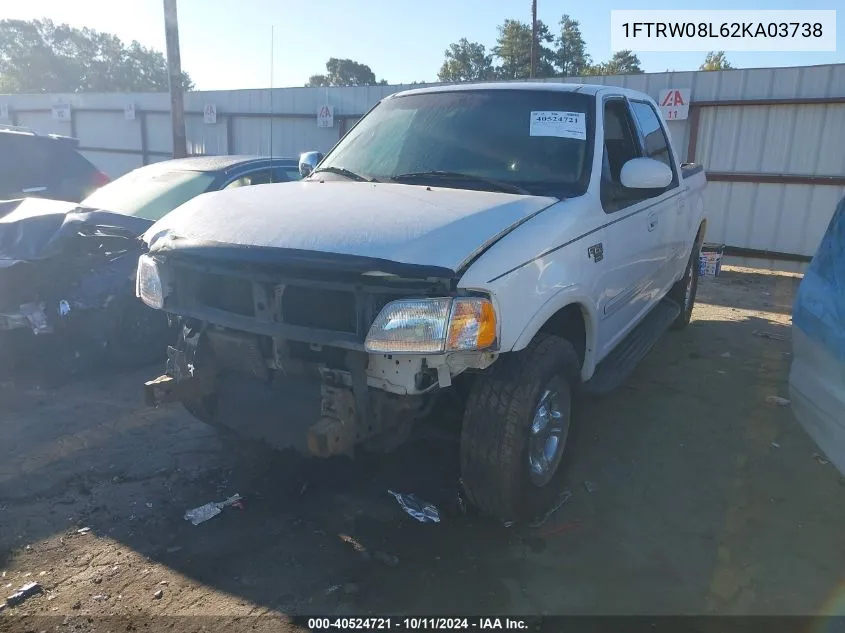 2002 Ford F150 Supercrew VIN: 1FTRW08L62KA03738 Lot: 40524721