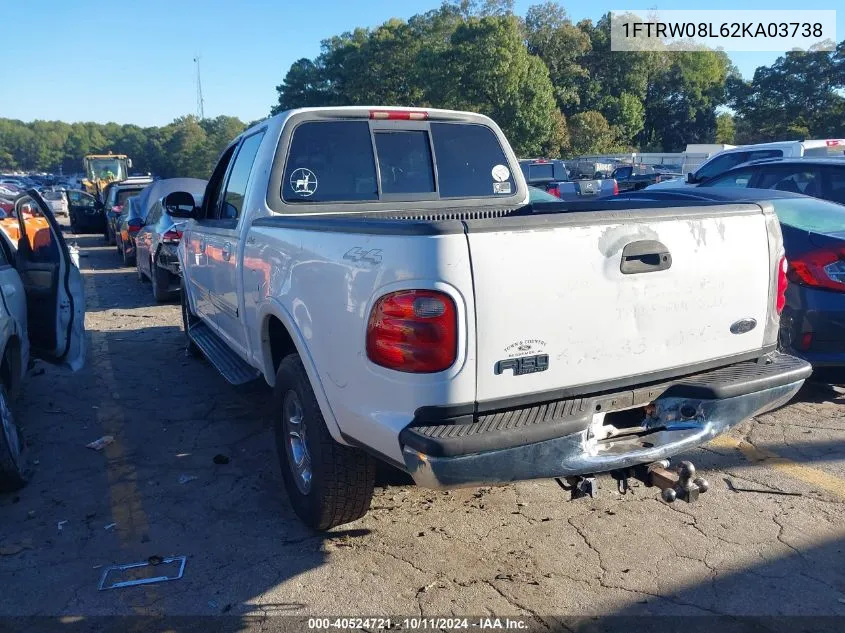 2002 Ford F150 Supercrew VIN: 1FTRW08L62KA03738 Lot: 40524721