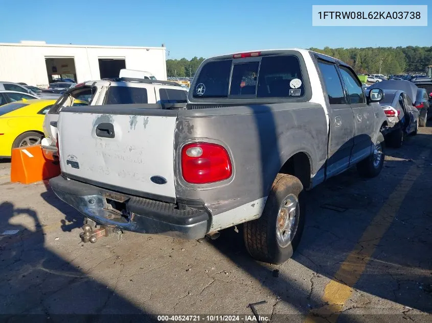 2002 Ford F150 Supercrew VIN: 1FTRW08L62KA03738 Lot: 40524721