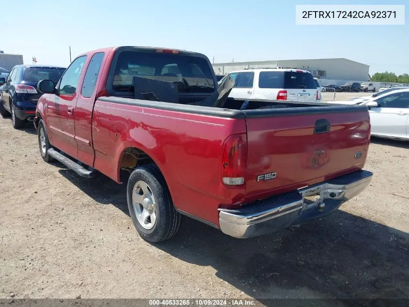 2002 Ford F150 VIN: 2FTRX17242CA92371 Lot: 40533265