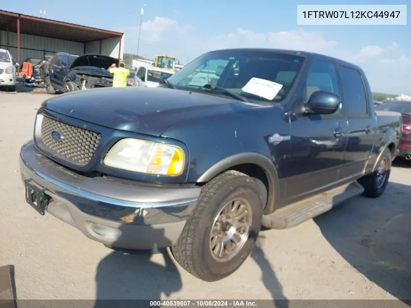 2002 Ford F150 Supercrew VIN: 1FTRW07L12KC44947 Lot: 40539807