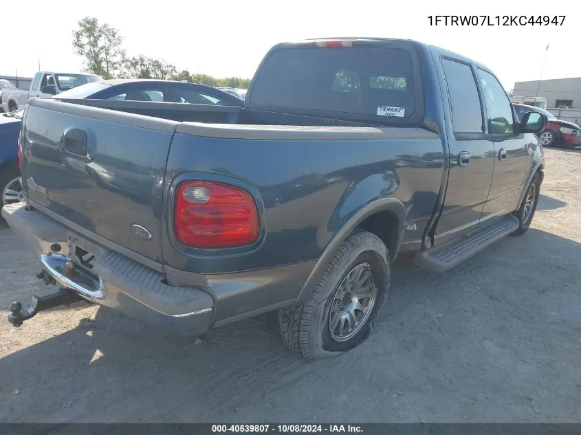 2002 Ford F150 Supercrew VIN: 1FTRW07L12KC44947 Lot: 40539807