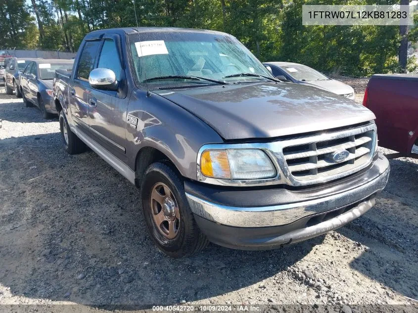 2002 Ford F-150 Lariat/Xlt VIN: 1FTRW07L12KB81283 Lot: 40542720