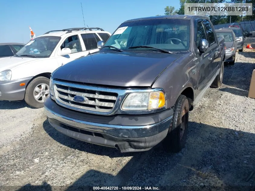 2002 Ford F-150 Lariat/Xlt VIN: 1FTRW07L12KB81283 Lot: 40542720