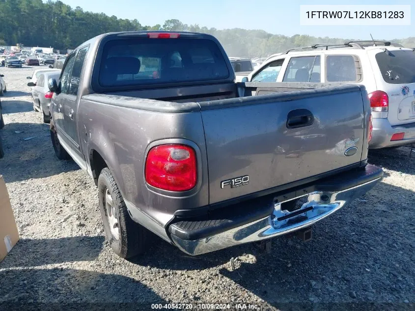 2002 Ford F-150 Lariat/Xlt VIN: 1FTRW07L12KB81283 Lot: 40542720