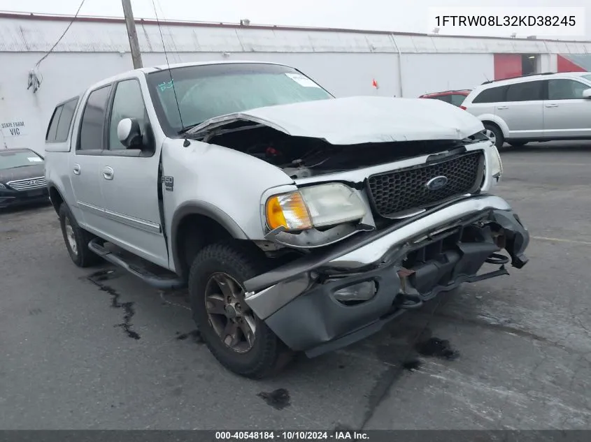 2002 Ford F-150 Lariat/Xlt VIN: 1FTRW08L32KD38245 Lot: 40548184