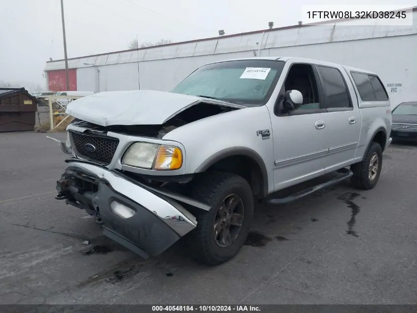 2002 Ford F-150 Lariat/Xlt VIN: 1FTRW08L32KD38245 Lot: 40548184