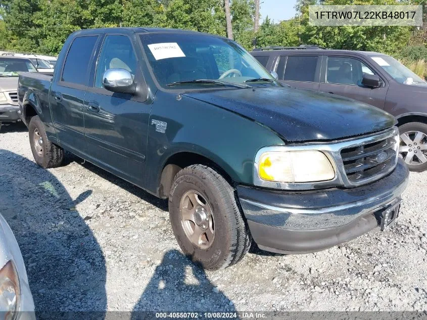 2002 Ford F-150 Lariat/Xlt VIN: 1FTRW07L22KB48017 Lot: 40550702