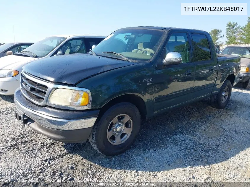 2002 Ford F-150 Lariat/Xlt VIN: 1FTRW07L22KB48017 Lot: 40550702