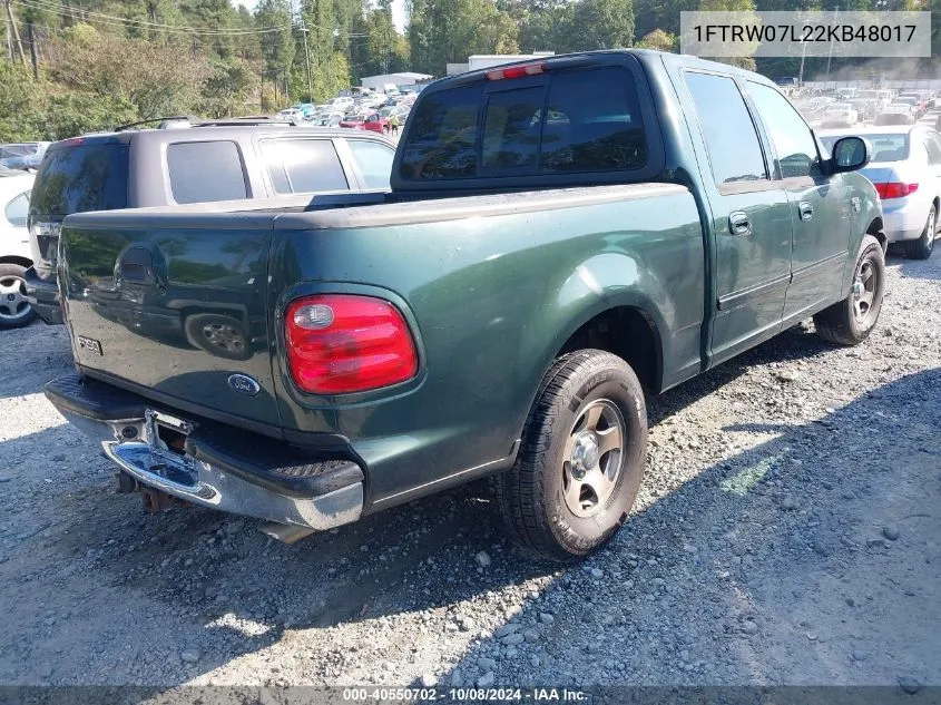 2002 Ford F-150 Lariat/Xlt VIN: 1FTRW07L22KB48017 Lot: 40550702