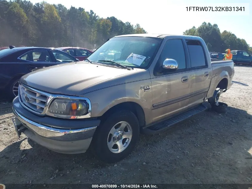 2002 Ford F150 Supercrew VIN: 1FTRW07L32KB31341 Lot: 40570899