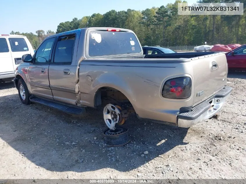 2002 Ford F150 Supercrew VIN: 1FTRW07L32KB31341 Lot: 40570899