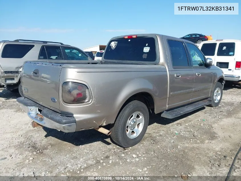 2002 Ford F150 Supercrew VIN: 1FTRW07L32KB31341 Lot: 40570899