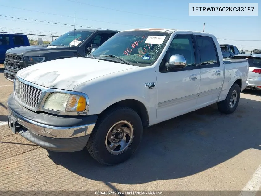 2002 Ford F-150 Lariat/Xlt VIN: 1FTRW07602KC33187 Lot: 40573983