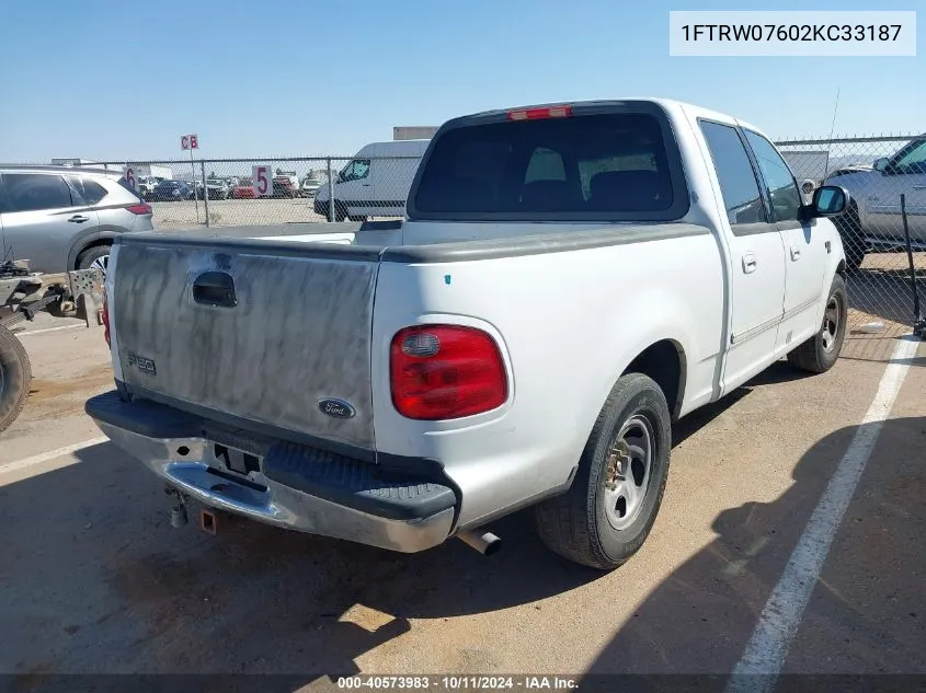 2002 Ford F-150 Lariat/Xlt VIN: 1FTRW07602KC33187 Lot: 40573983