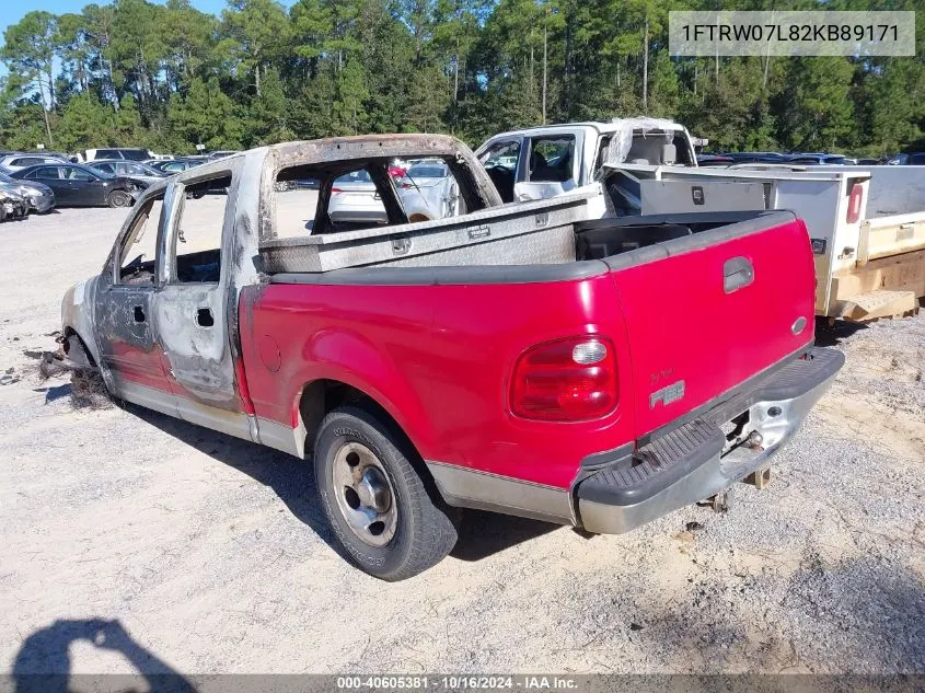 2002 Ford F-150 Lariat/Xlt VIN: 1FTRW07L82KB89171 Lot: 40605381