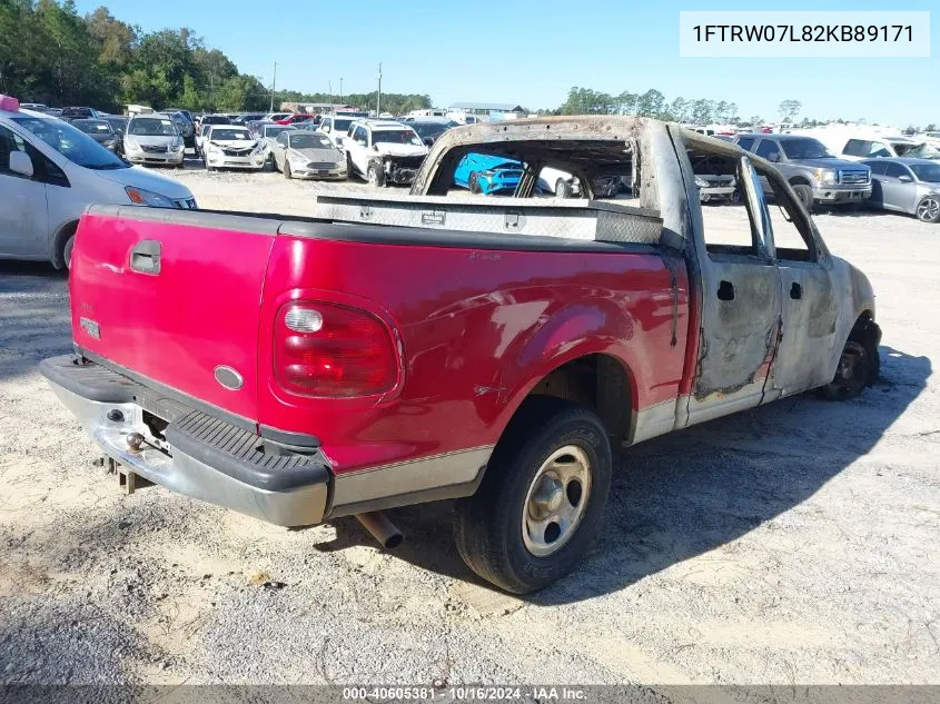 2002 Ford F-150 Lariat/Xlt VIN: 1FTRW07L82KB89171 Lot: 40605381