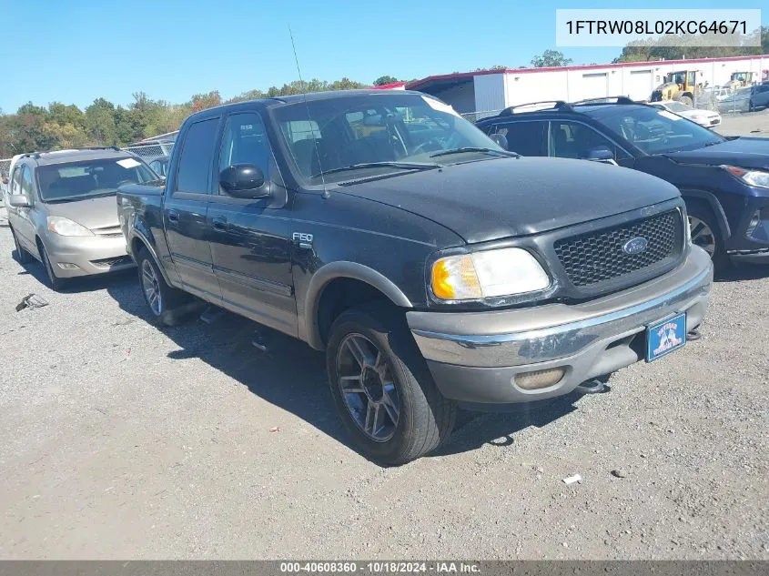 2002 Ford F-150 Lariat/Xlt VIN: 1FTRW08L02KC64671 Lot: 40608360