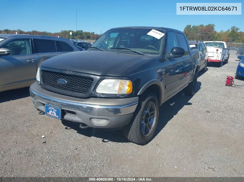 2002 Ford F-150 Lariat/Xlt VIN: 1FTRW08L02KC64671 Lot: 40608360