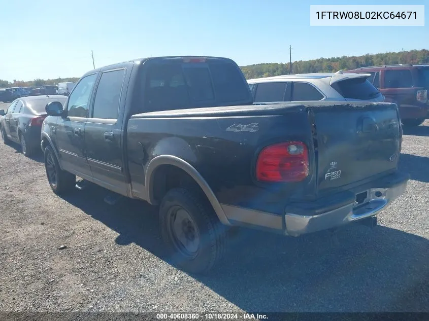 2002 Ford F-150 Lariat/Xlt VIN: 1FTRW08L02KC64671 Lot: 40608360